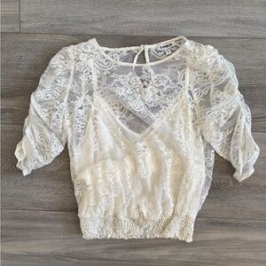 White Express Stretchy Sheer Lace Blouse Size Medium